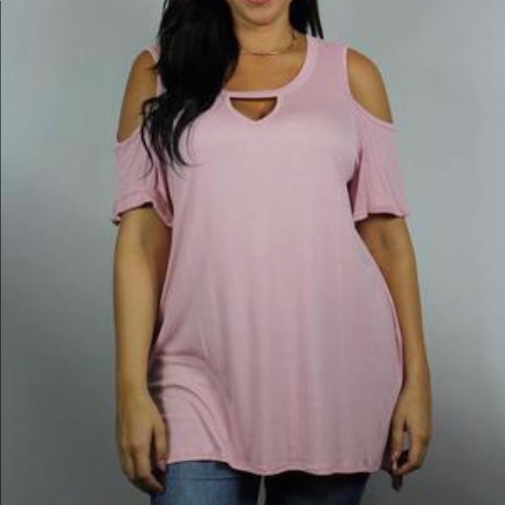 Plus Blush Pink Keyhole Cold Shoulder Tee